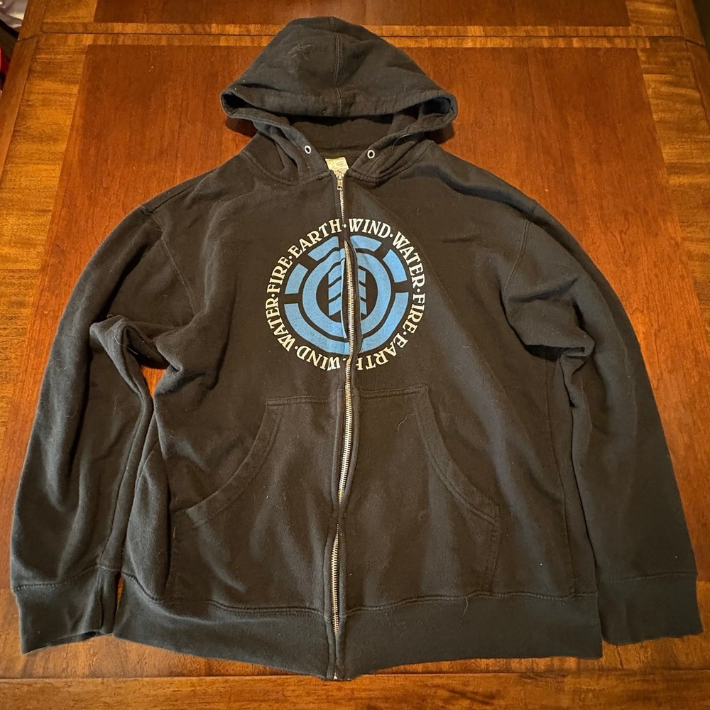 Vintage Element Skateboards Zip Up Hoodie L Black Fire Earth Wind‎ Water Y2K